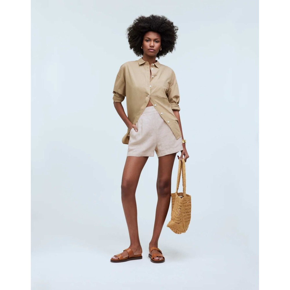 Madewell Clean Pull-On Shorts Women's XS Beige Oatmeal 100% Linen Elastic Waist